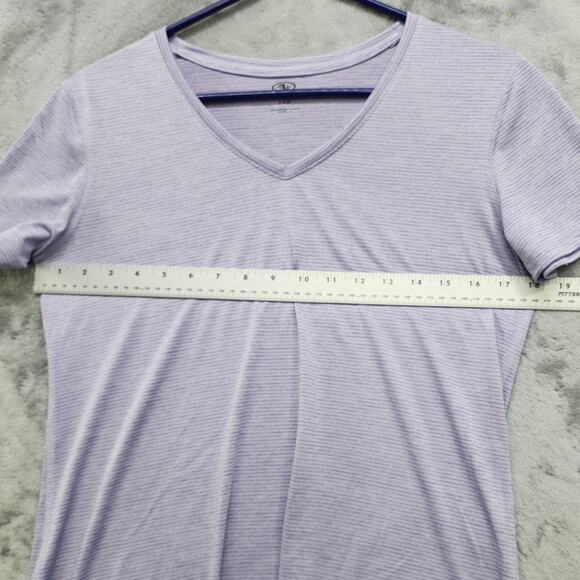 Athletic Works Top Womens S Purple Striped V-Neck Short Sleeve Pullover Casual - Picture 6 of 8